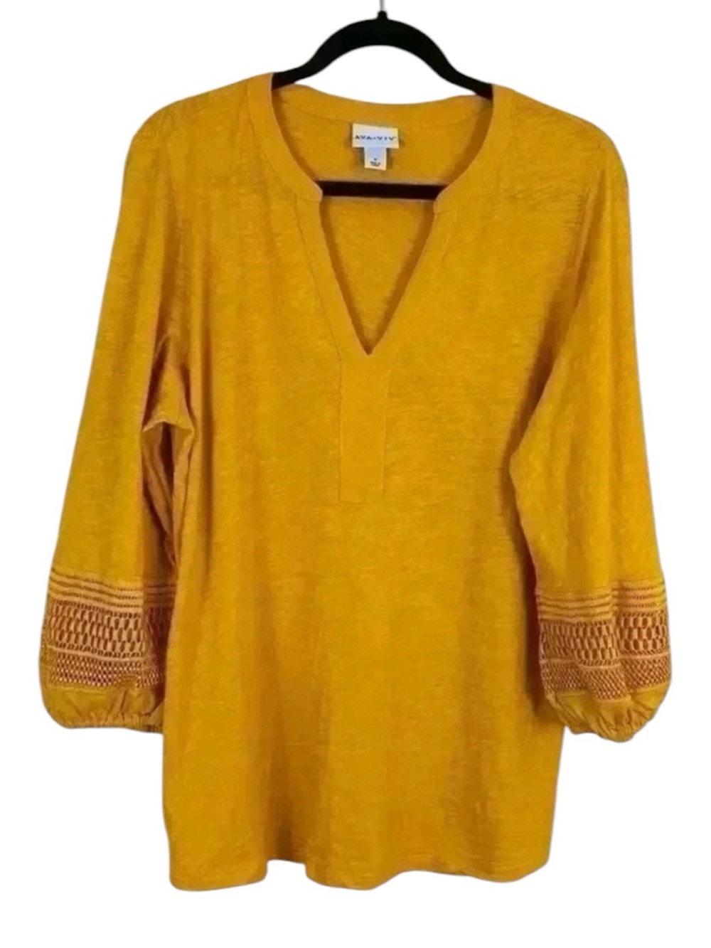 Ava & Viv Golden Yellow V-Neck Balloon Sleeve Cotton Light Weight Blouse Size14W